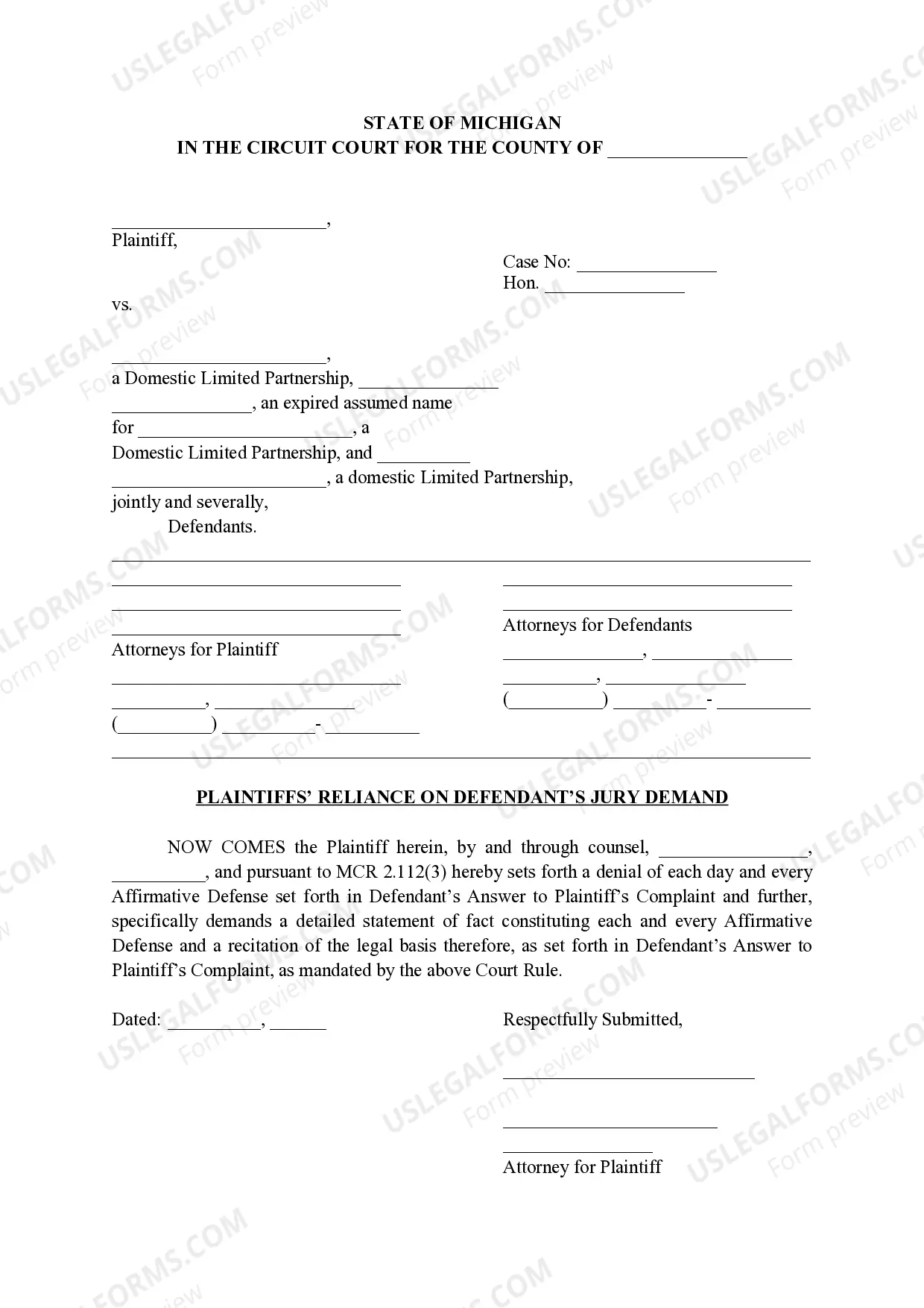 Preview Plaintiffs' Reliance on Defendant's Jury Demand