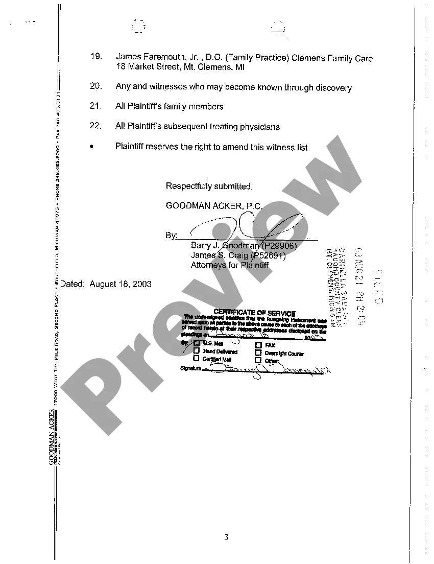 Preview A05 Plaintiff's Witness List