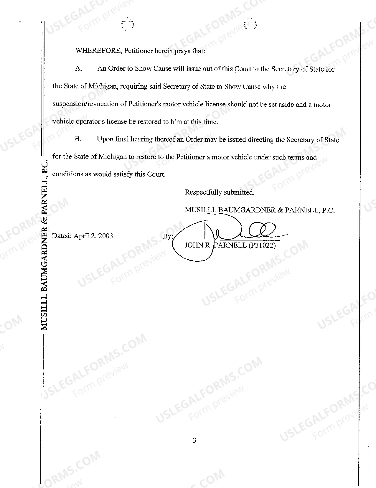 Preview A01 Petition for Restoration of Driver's License