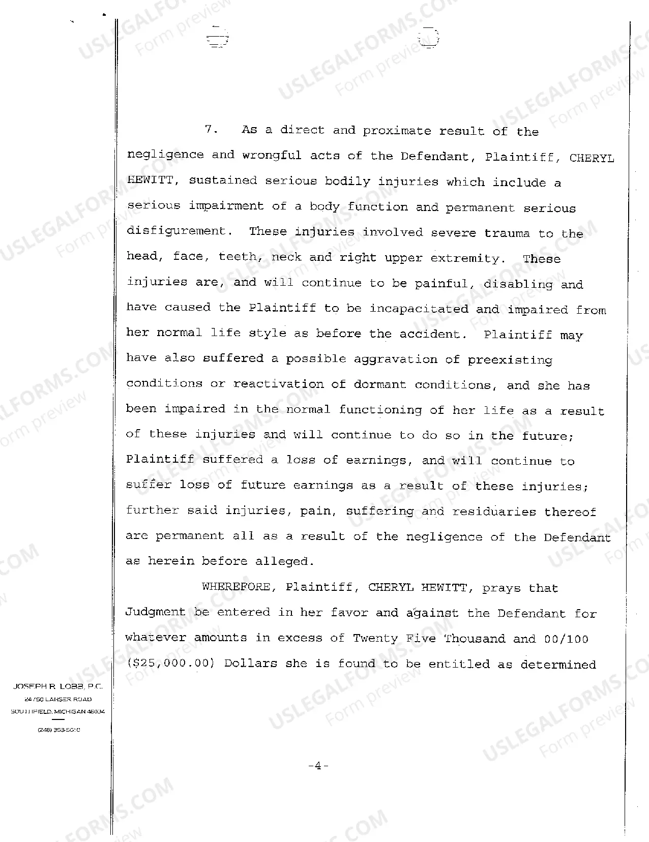 Preview A01 Complaint regarding Personal Injury to Handicapped Passenger in Transport Van