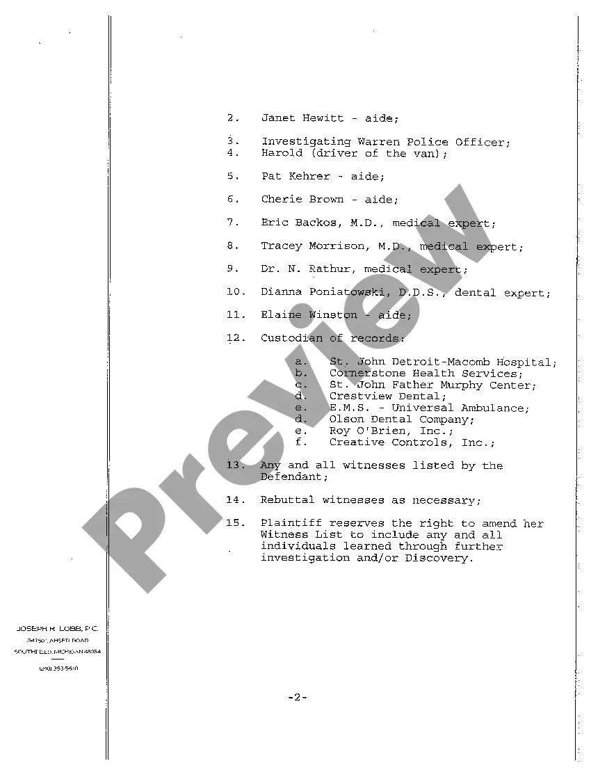 Preview A06 Plaintiff's Witness List