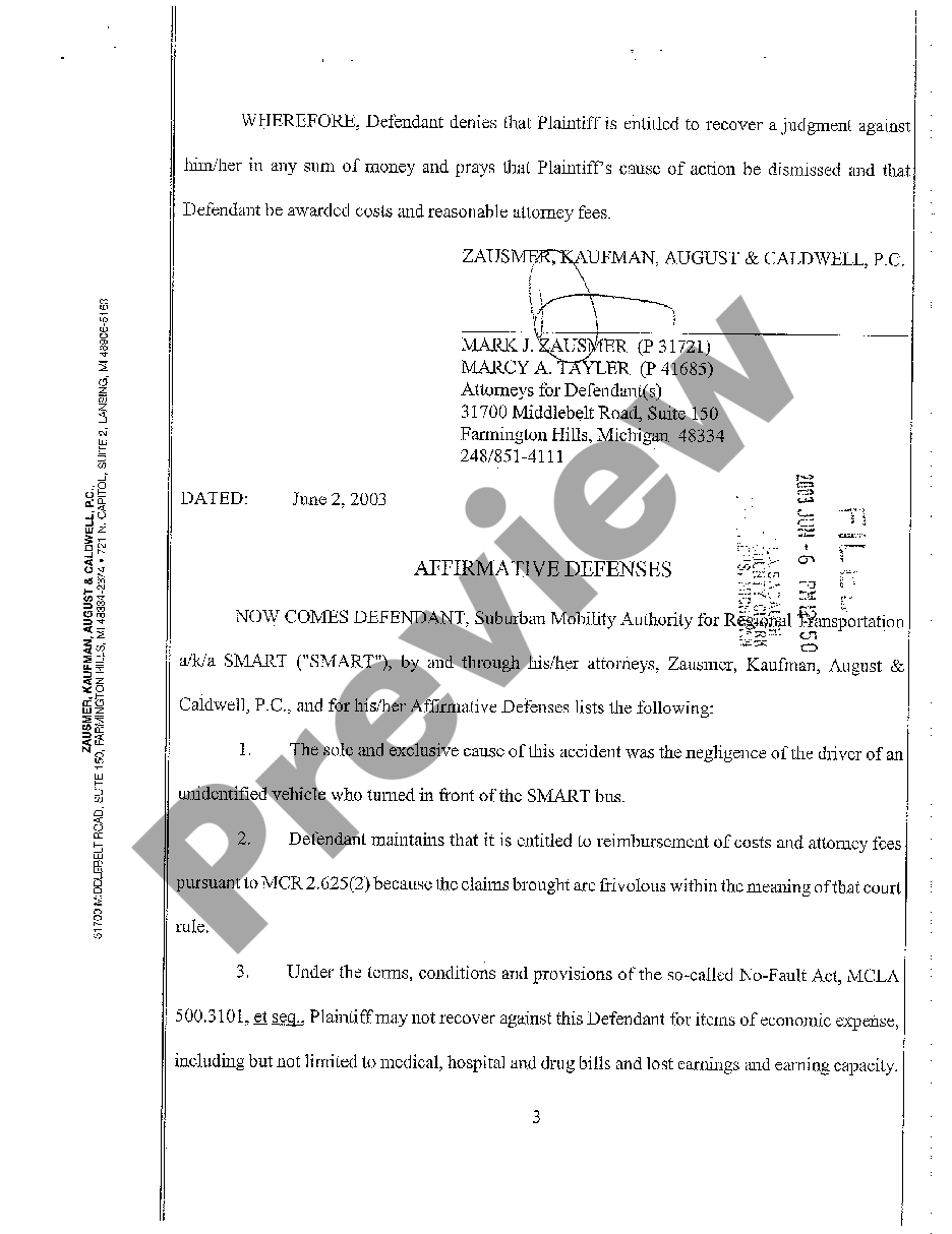 Michigan Answer to Complaint | US Legal Forms