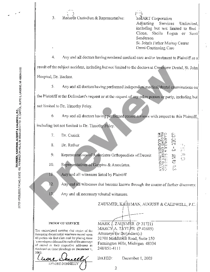 Get A11 Defendant's Witness List Preview A11 Defendant's Witness List