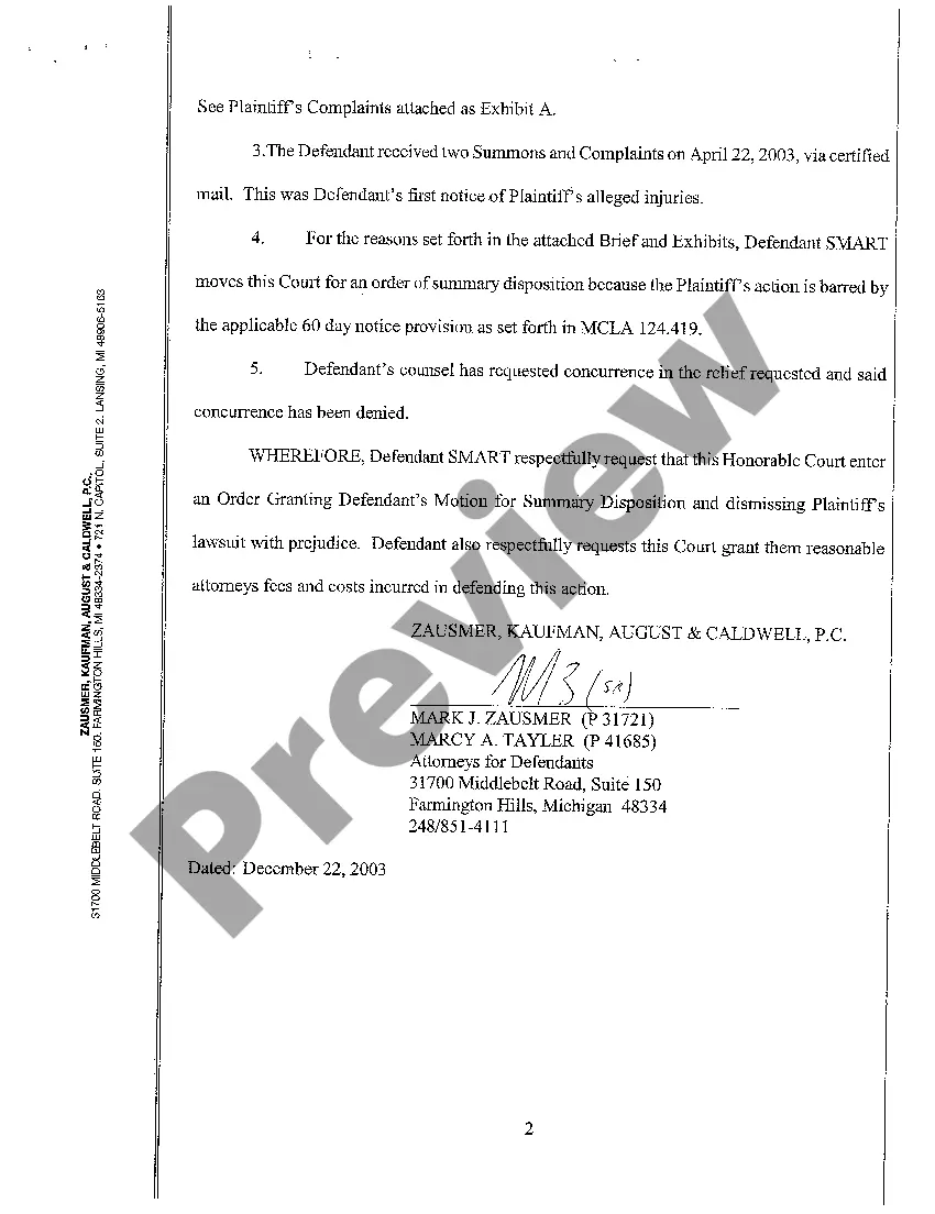 Preview A16 Defendant's Motion for Summary Disposition