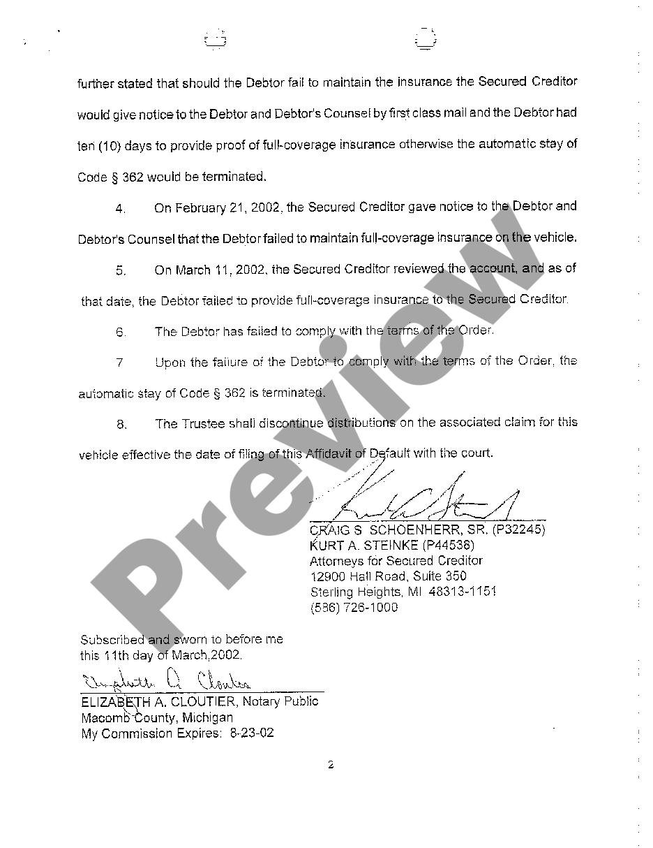 Michigan Exhibit B Affidavit of Default | US Legal Forms