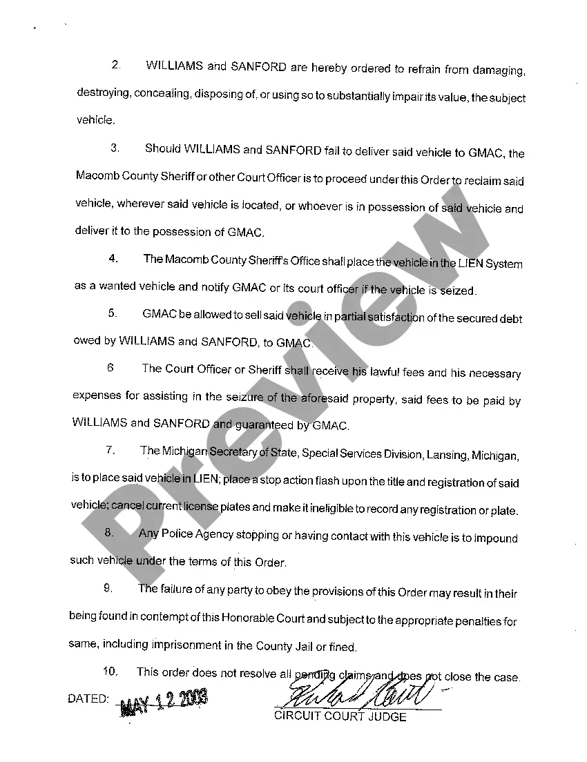 Preview A18 Order for Custody Pending Final Judgment