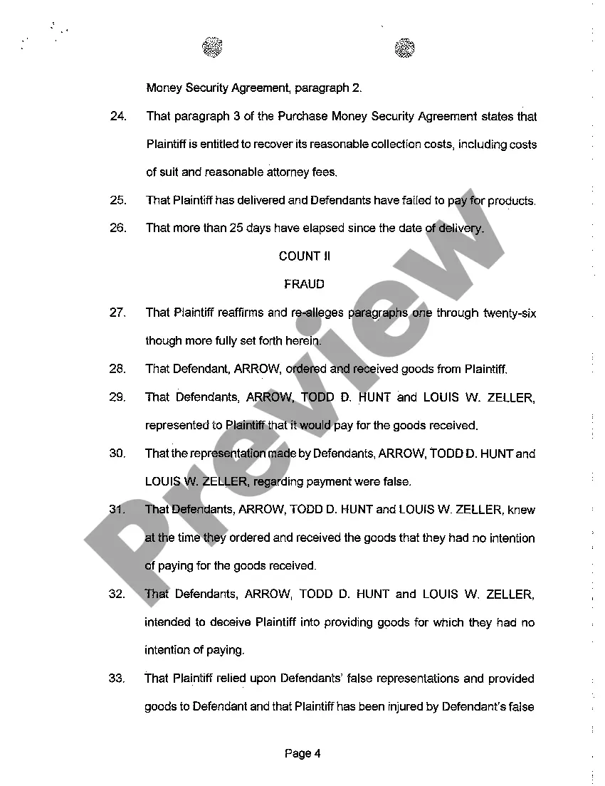 Preview A01 Complaint regarding Default on Payment Under Dealership Agreement and Purchase Money Agreement
