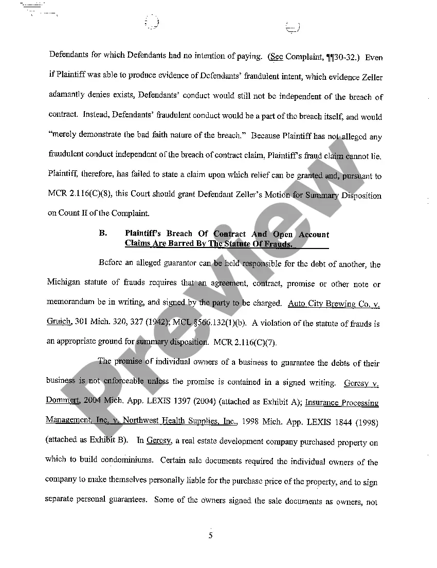 Preview A11 Defendant's Motion for Summary Disposition And Memorandum In Support