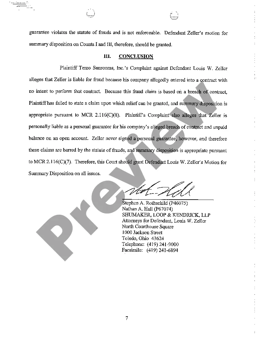 Preview A11 Defendant's Motion for Summary Disposition And Memorandum In Support