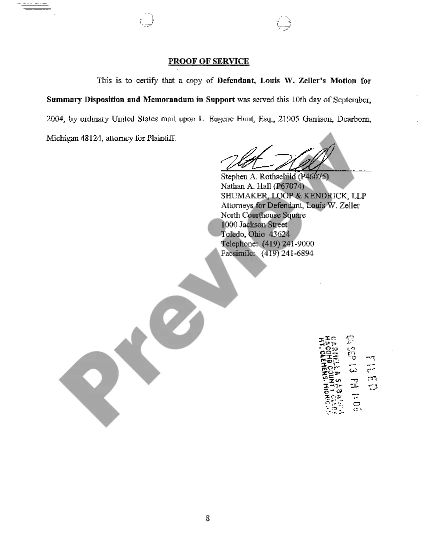Preview A11 Defendant's Motion for Summary Disposition And Memorandum In Support