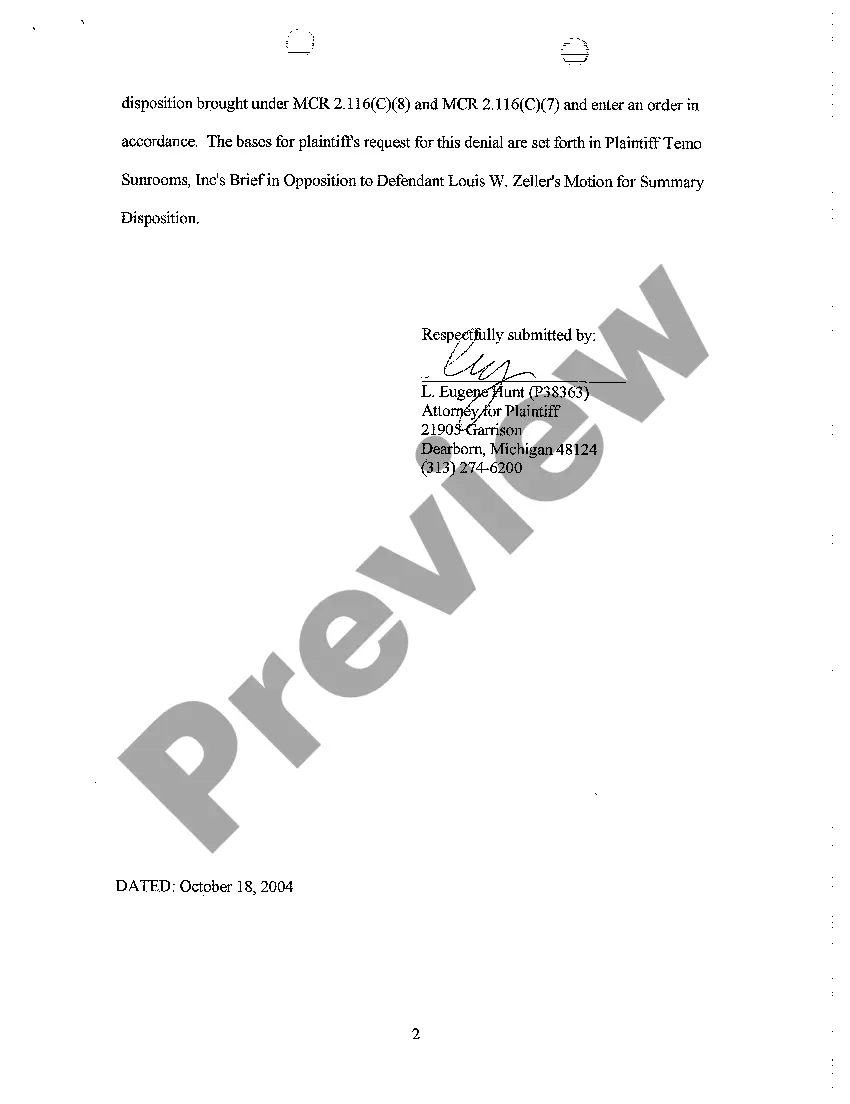 Preview A12 Plaintiff's Response to Defendant Motion for Summary Disposition And Memorandum In Support
