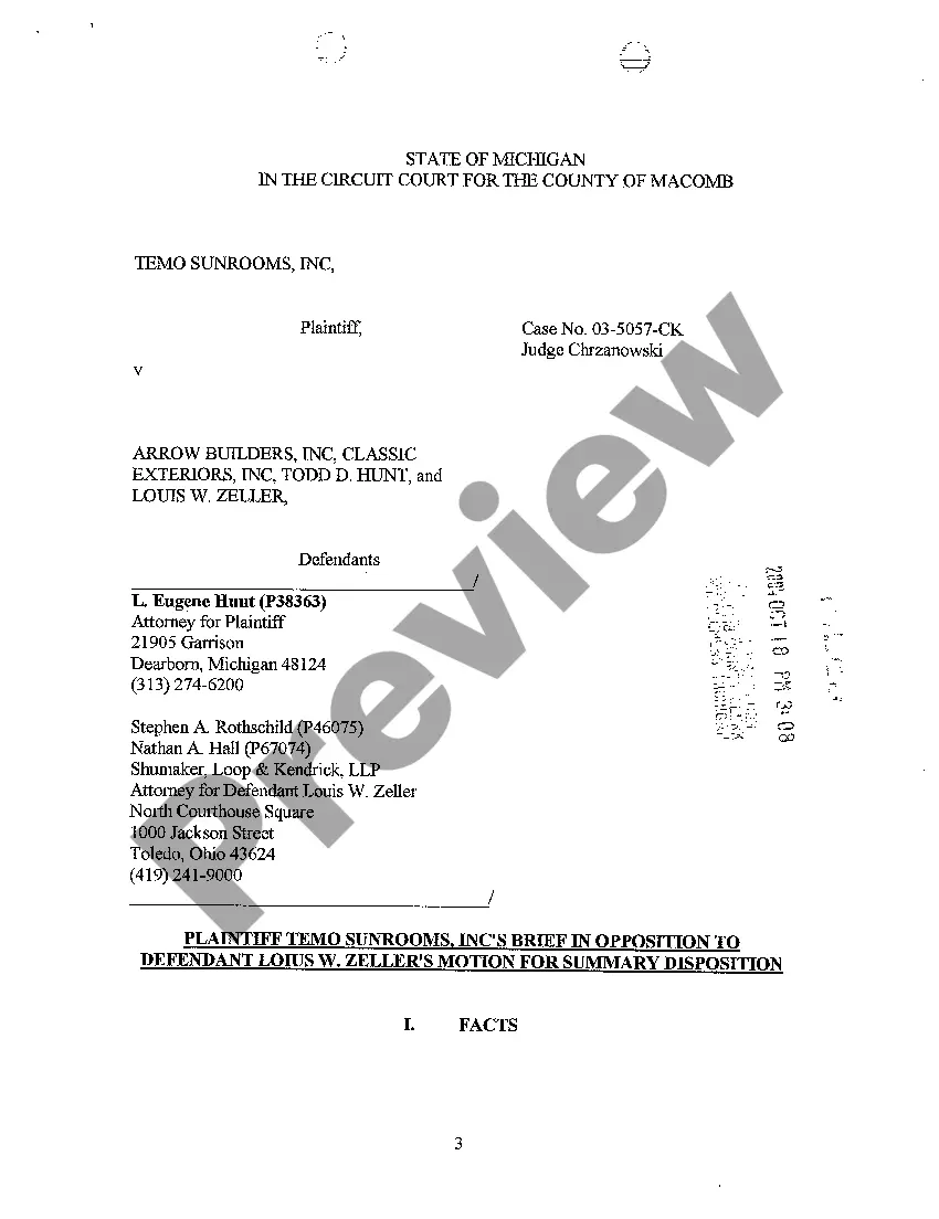 Preview A12 Plaintiff's Response to Defendant Motion for Summary Disposition And Memorandum In Support