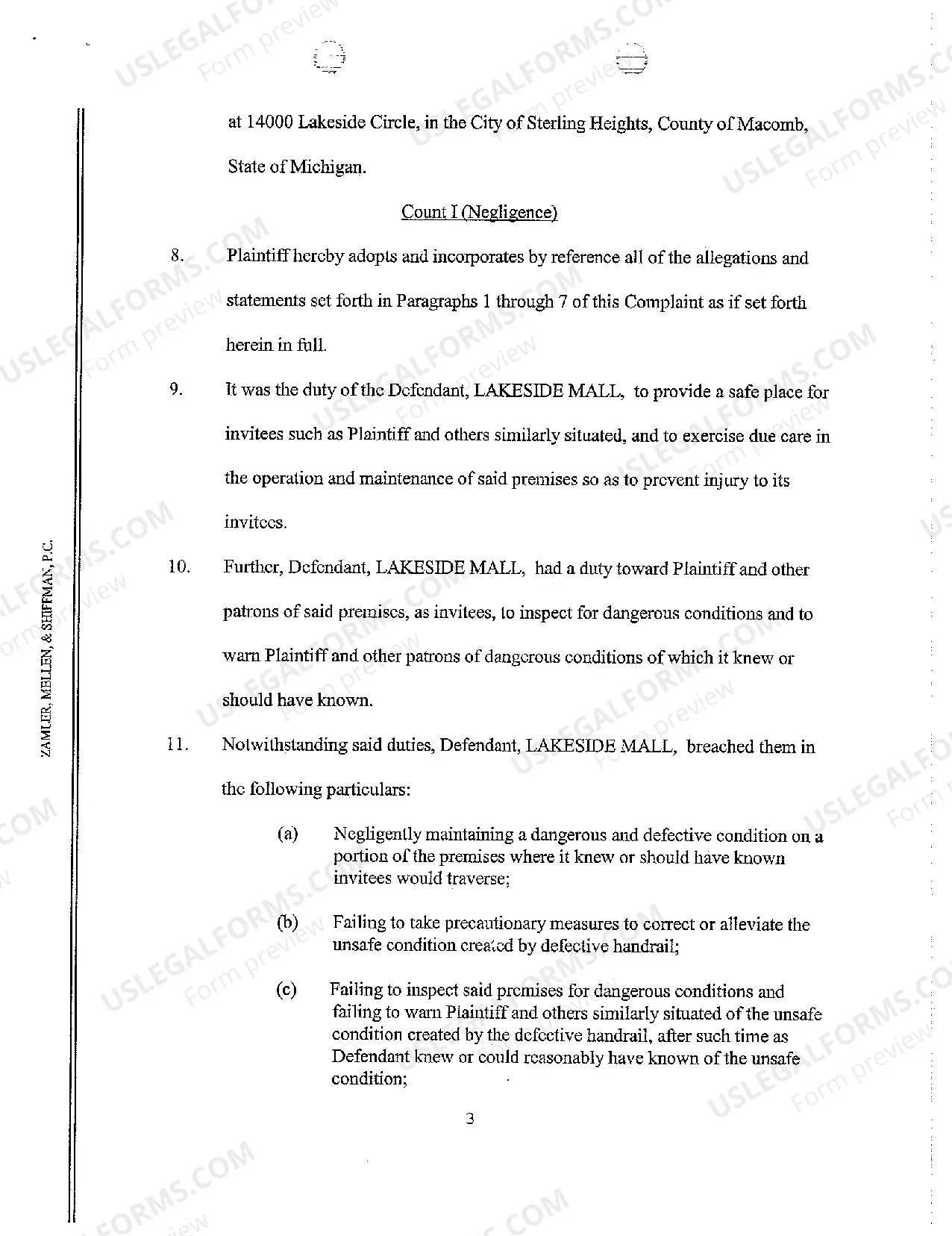 Preview A01 Complaint And Demand for Jury Trial regarding Fall Off Handrail at Mall