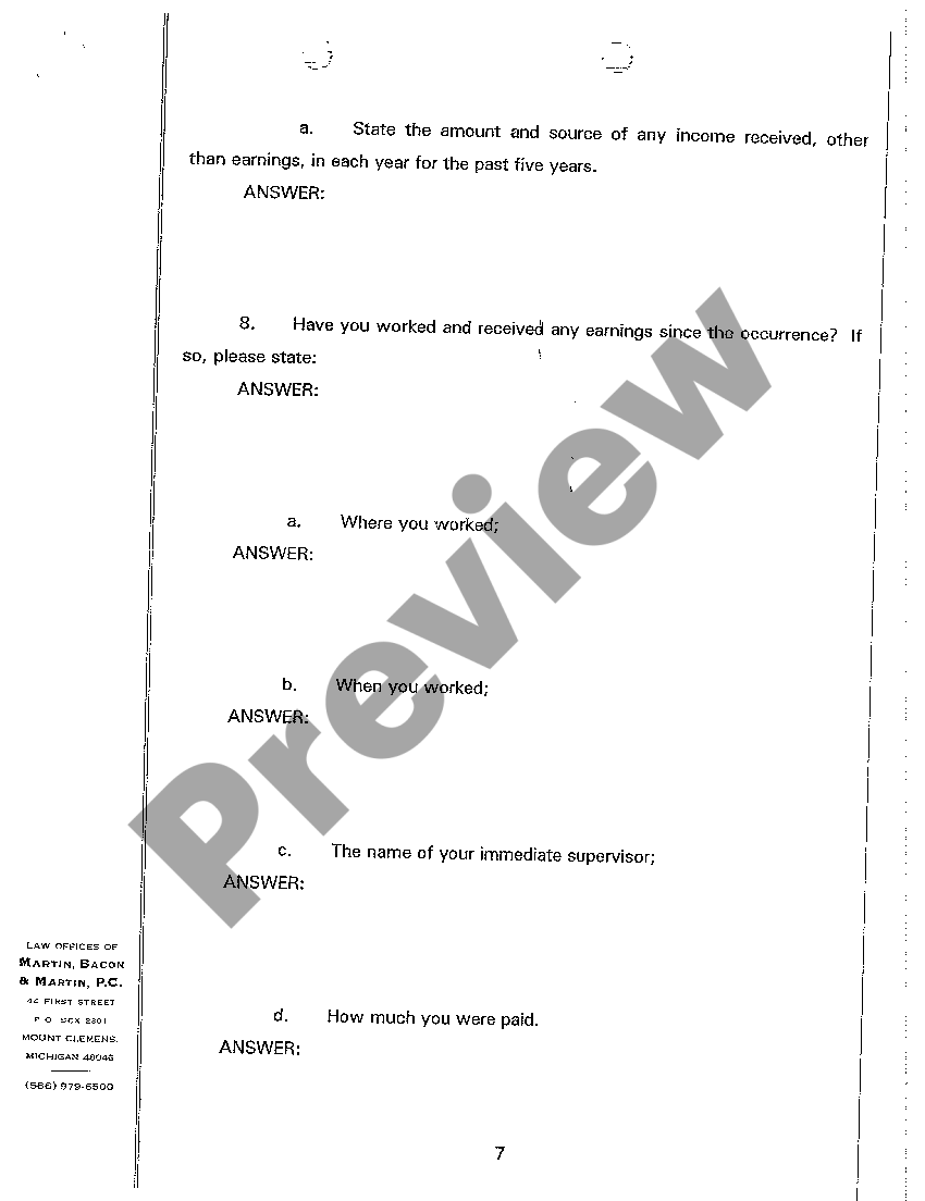 Michigan Defendant's Interrogatories to Plaintiff - Sample ...