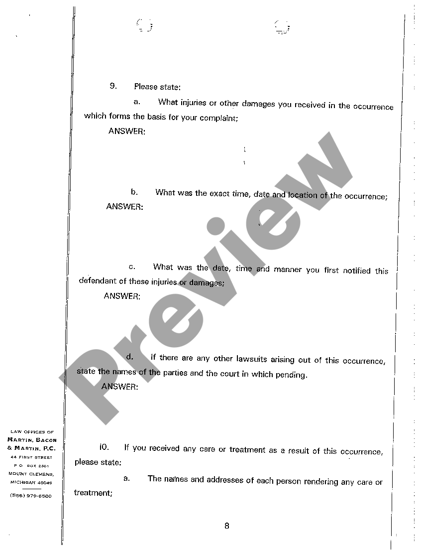 Michigan Defendant's Interrogatories to Plaintiff - Sample ...