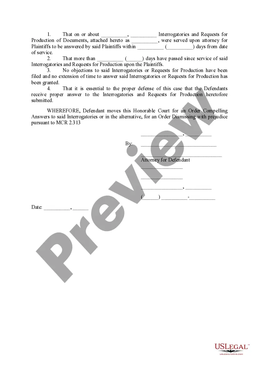 Preview Defendant's Motion to Dismiss and/or Compel Answers to Interrogatories and Request for Production of Documents