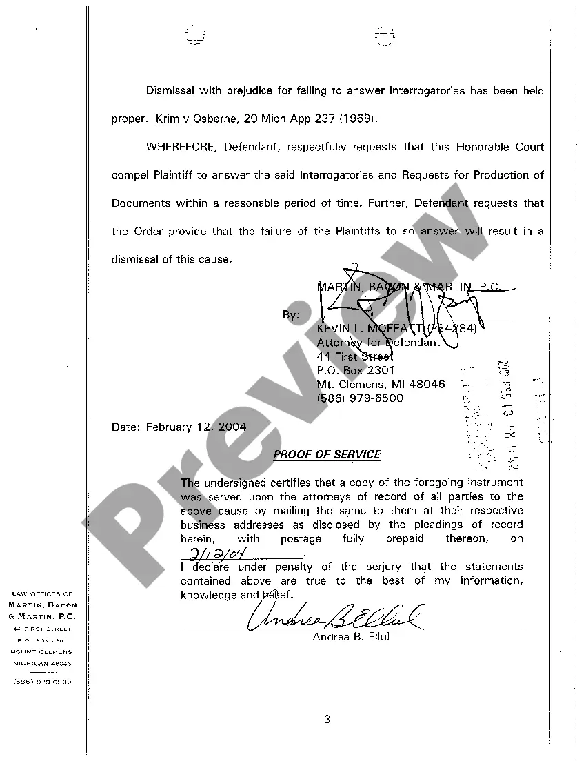 Get A07 Brief In Support of Defendant's Motion to Dismiss for Failure to Answer Interrogatories Or Other Appropriate Relief Preview A07 Brief In Support of Defendant's Motion to Dismiss for Failure to Answer Interrogatories Or Other Appropriate Relief