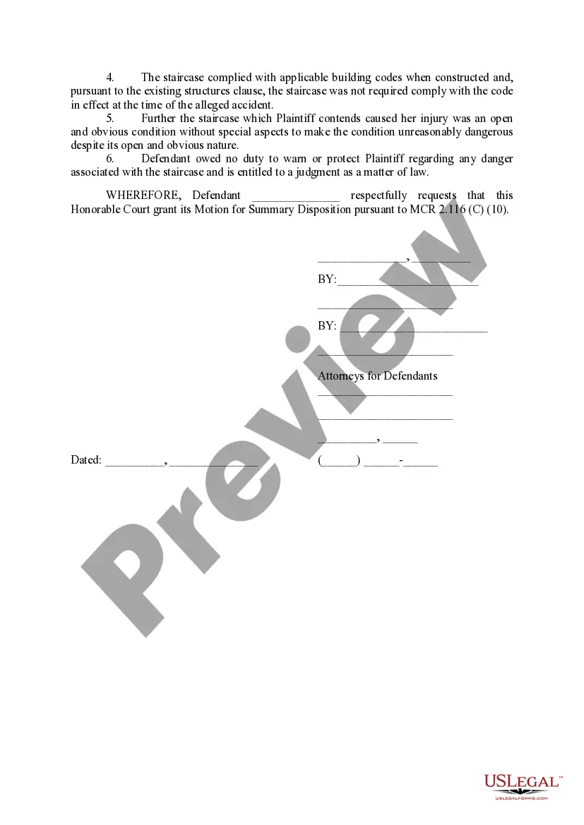 Preview Defendant's Motion for Summary Disposition