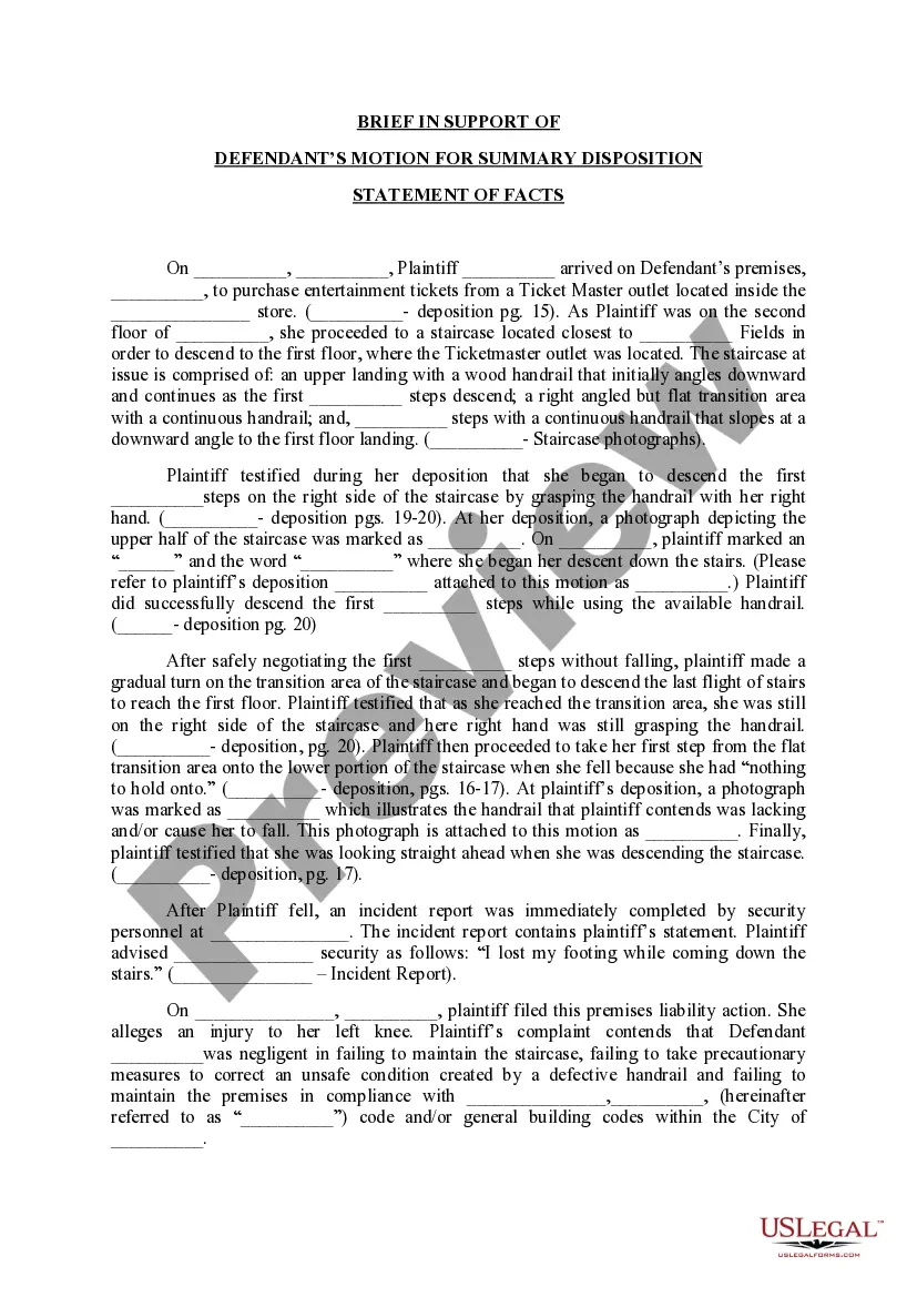 Preview Brief in Support of Defendant's Motion for Summary Disposition
