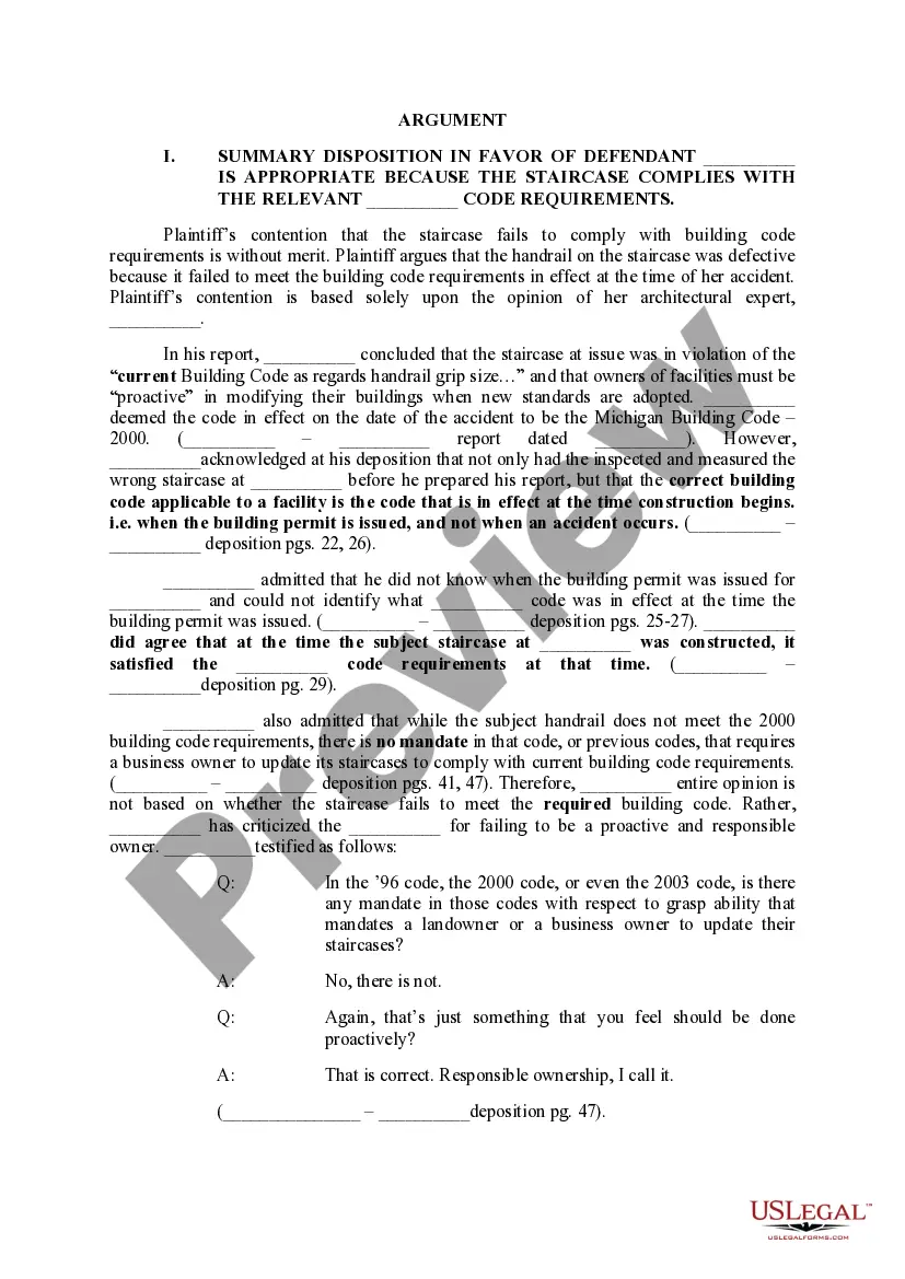 Preview Brief in Support of Defendant's Motion for Summary Disposition