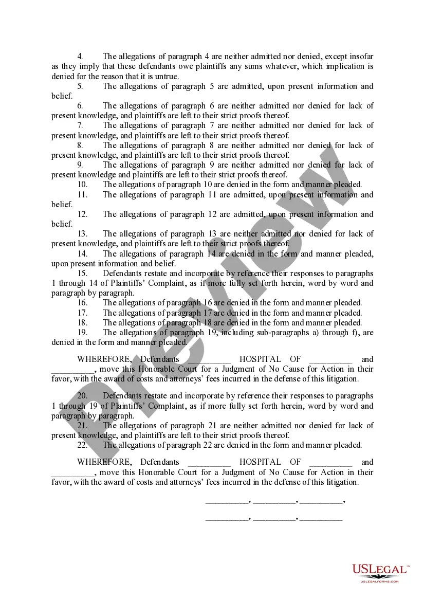 Get Answer to Plaintiffs' Complaint Preview Answer to Plaintiffs' Complaint