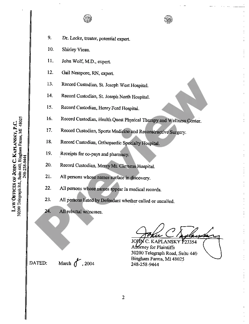 Preview A08 Plaintiff Witness List