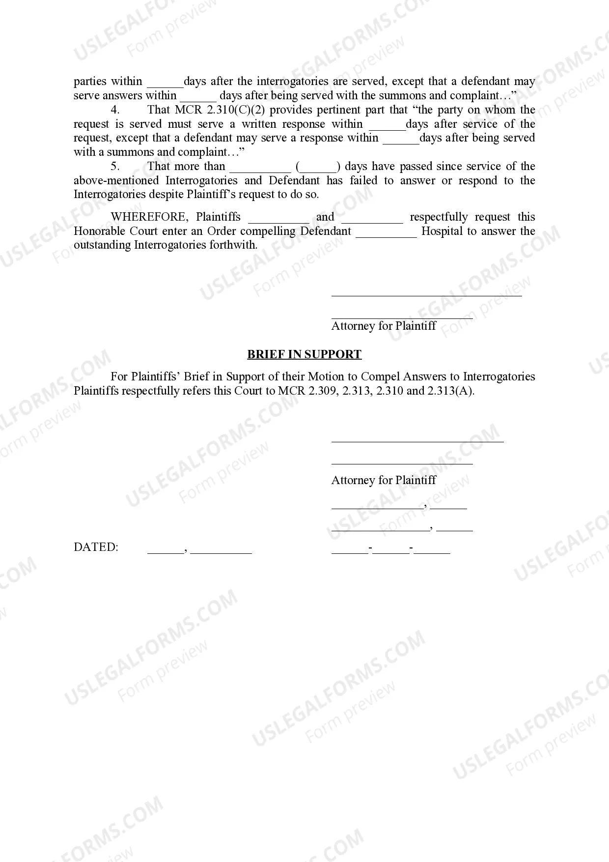Preview Plaintiff's Motion to Compel Defendant Hospital's Answers to Interrogatories and Brief in Support