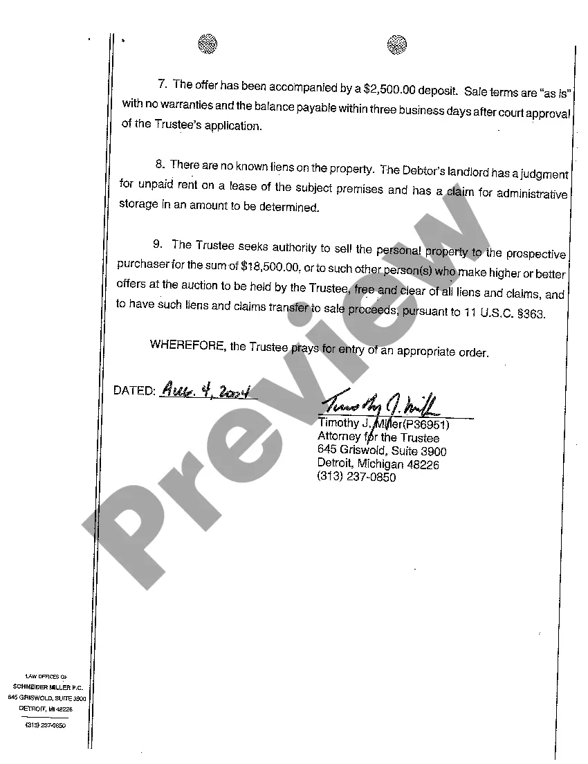 Preview A01 Trustee's Application for Approval of Sale of Personal Property