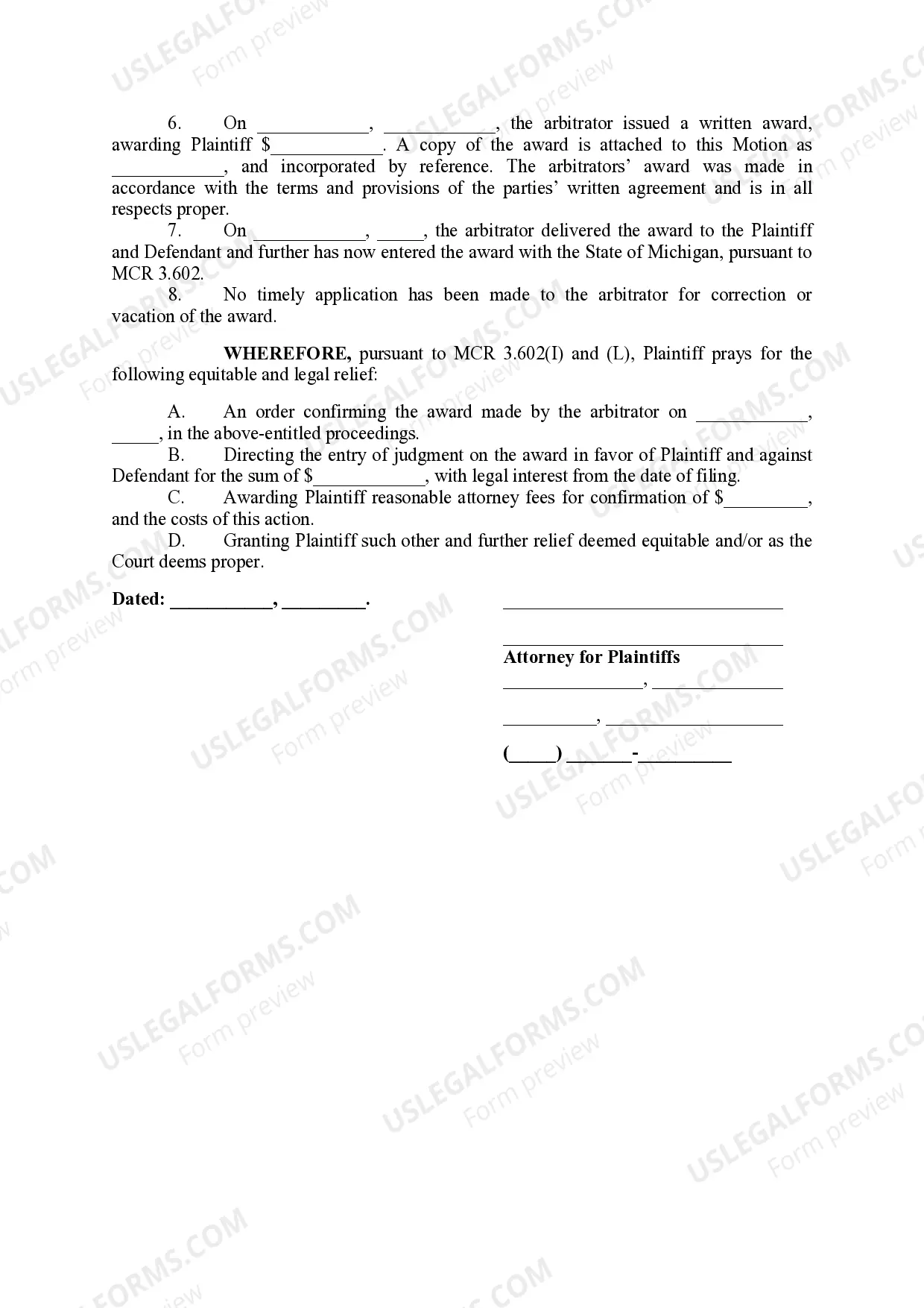 Preview Motion to Confirm Arbitration Award