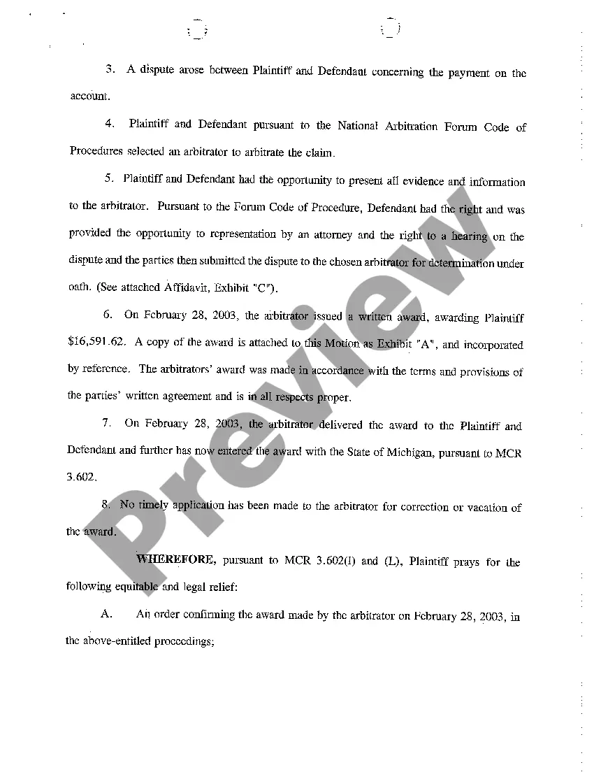 Preview A03 Motion to Compel Arbitration Award