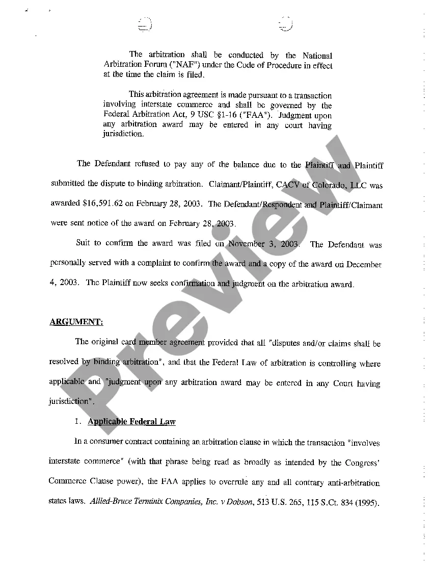 Get A05 Brief In Support of Motion to Confirm Arbitration Award Preview A05 Brief In Support of Motion to Confirm Arbitration Award