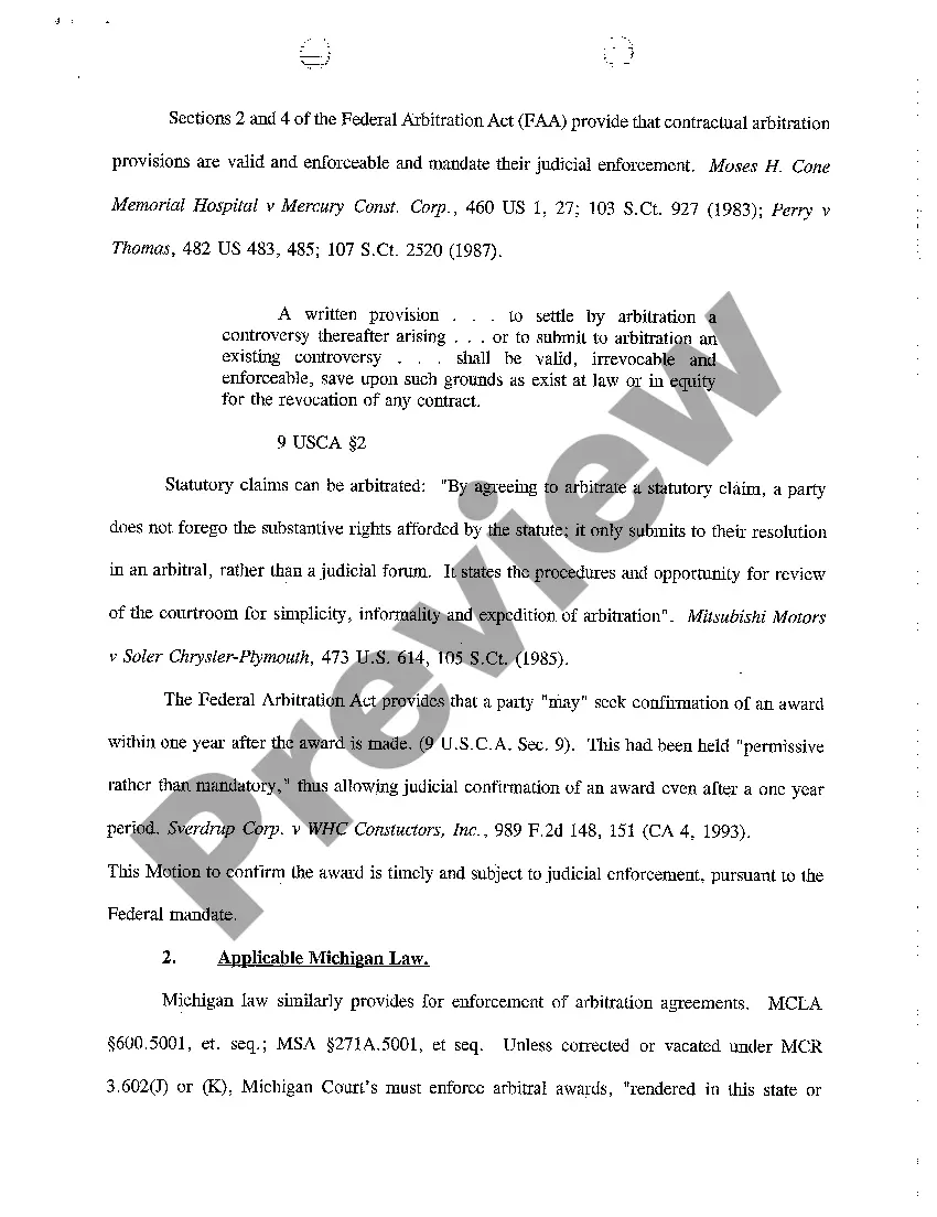 Get A05 Brief In Support of Motion to Confirm Arbitration Award Preview A05 Brief In Support of Motion to Confirm Arbitration Award