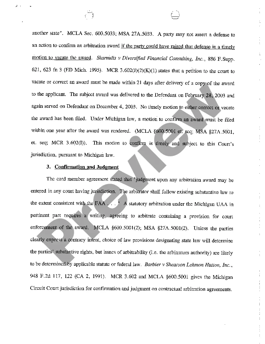 Get A05 Brief In Support of Motion to Confirm Arbitration Award Preview A05 Brief In Support of Motion to Confirm Arbitration Award