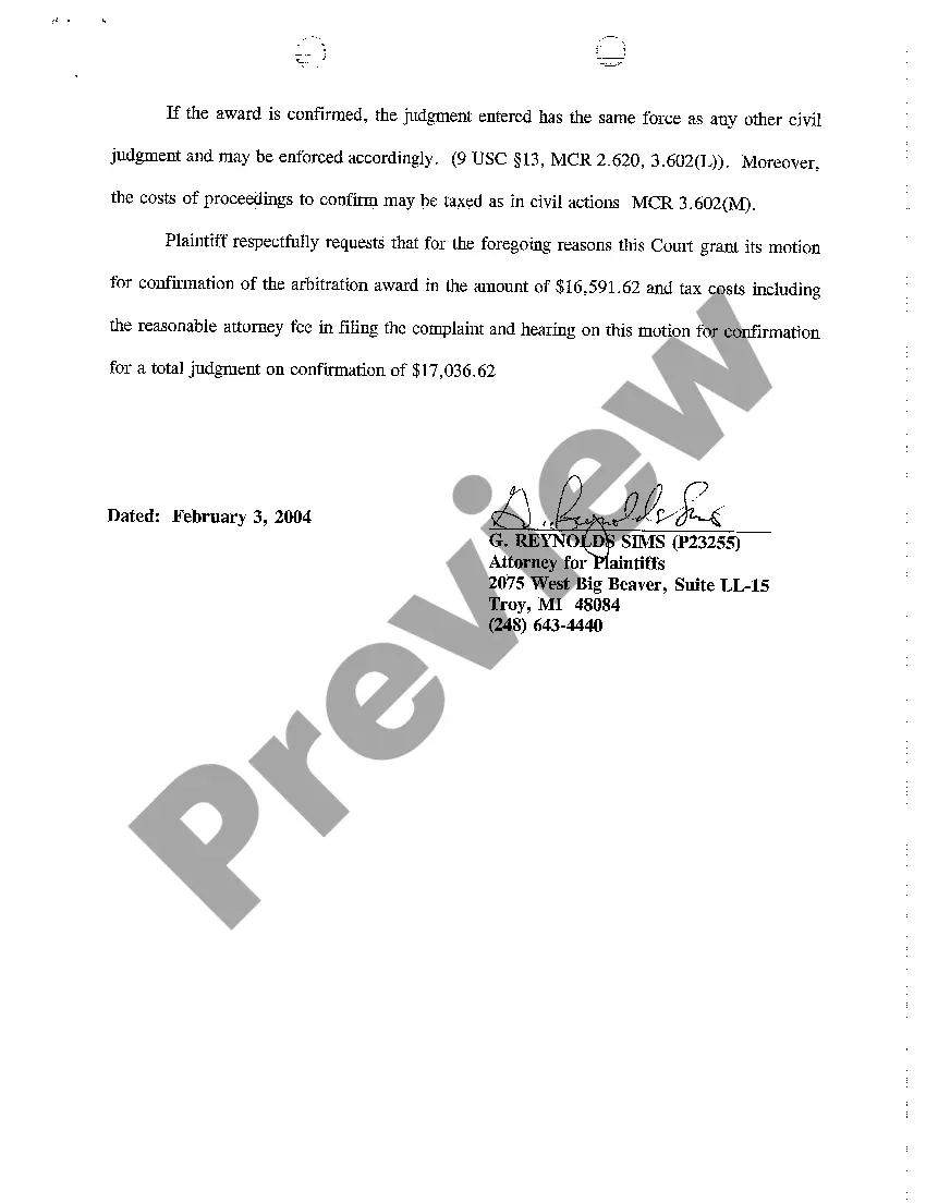 Get A05 Brief In Support of Motion to Confirm Arbitration Award Preview A05 Brief In Support of Motion to Confirm Arbitration Award