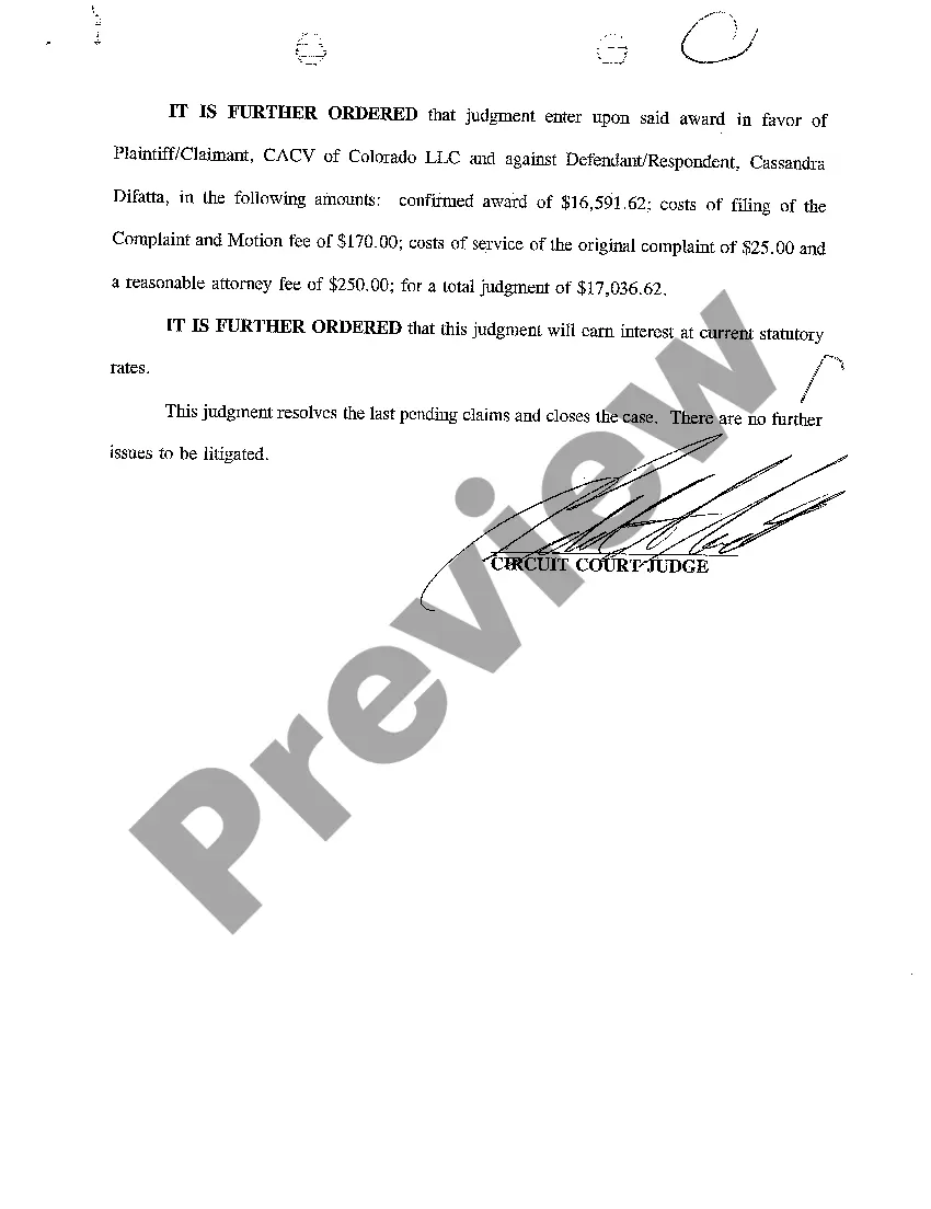Preview A06 Order Confirming Arbitration Award And Granting Judgment Thereon