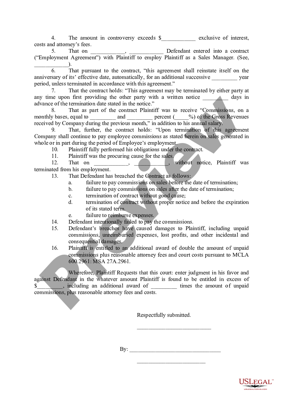 Michigan Complaint Us Legal Forms 0629