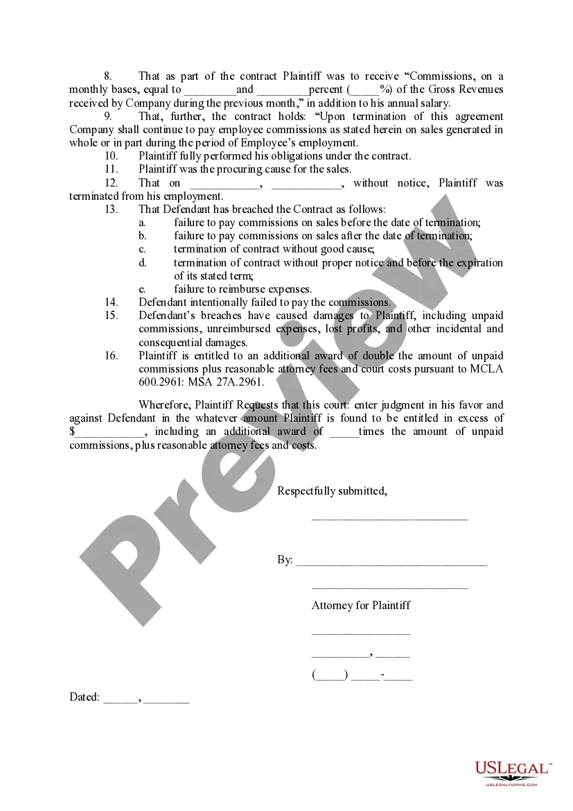 Preview Amended Complaint for Breach of Employment Contract