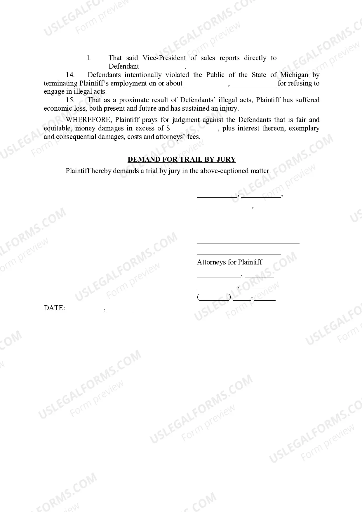 Preview Complaint and Jury Demand