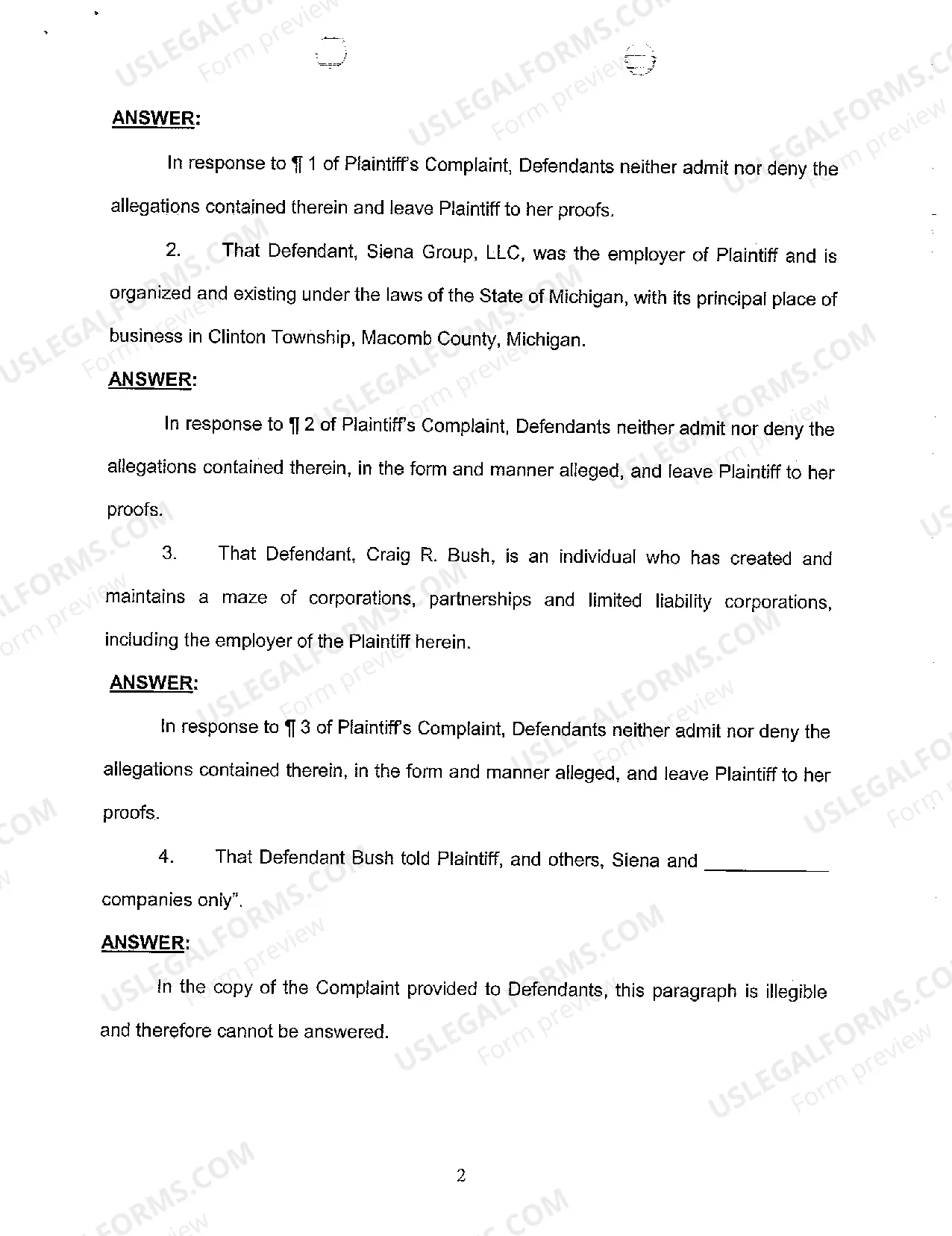 Preview A02 Answer to Complaint Reliance Upon Jury Demand And Affirmative Defenses