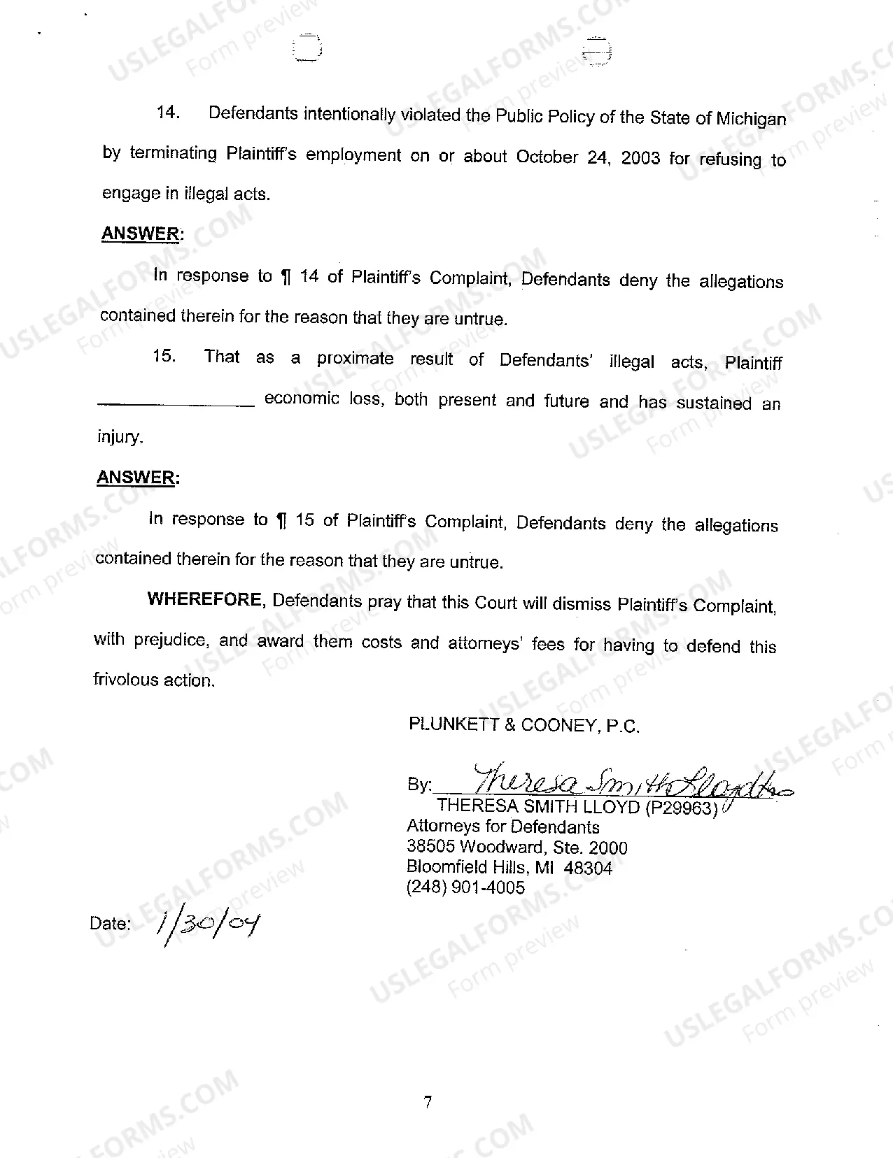 Preview A02 Answer to Complaint Reliance Upon Jury Demand And Affirmative Defenses