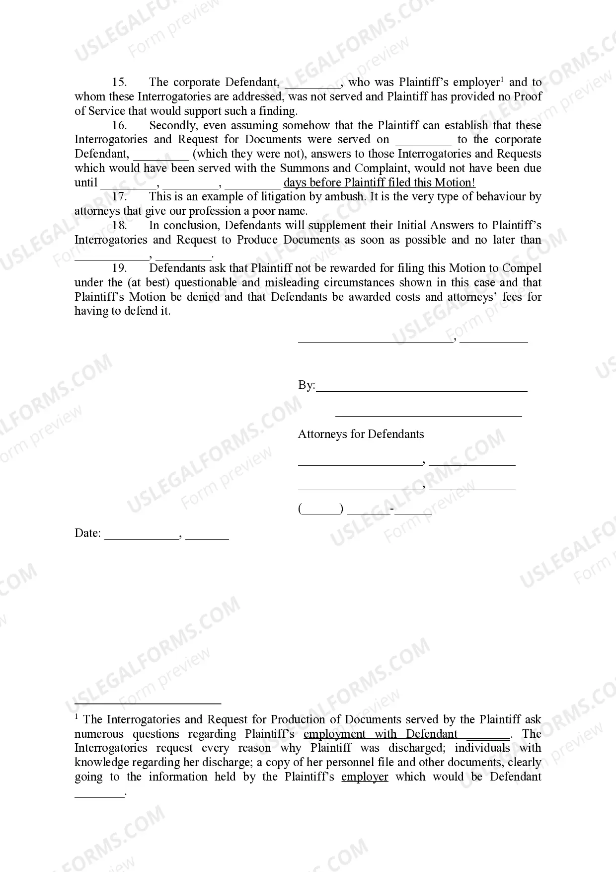 Preview Defendants' Answer to Plaintiff's Motion to Compel Discovery