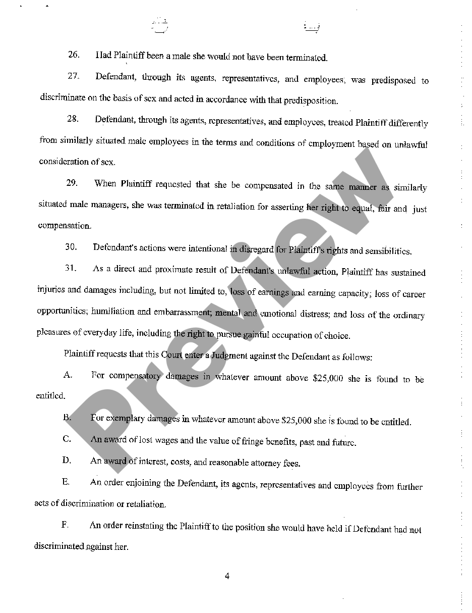 Michigan Complaint Regarding Age And Sex Discrimination Us Legal Forms 9607