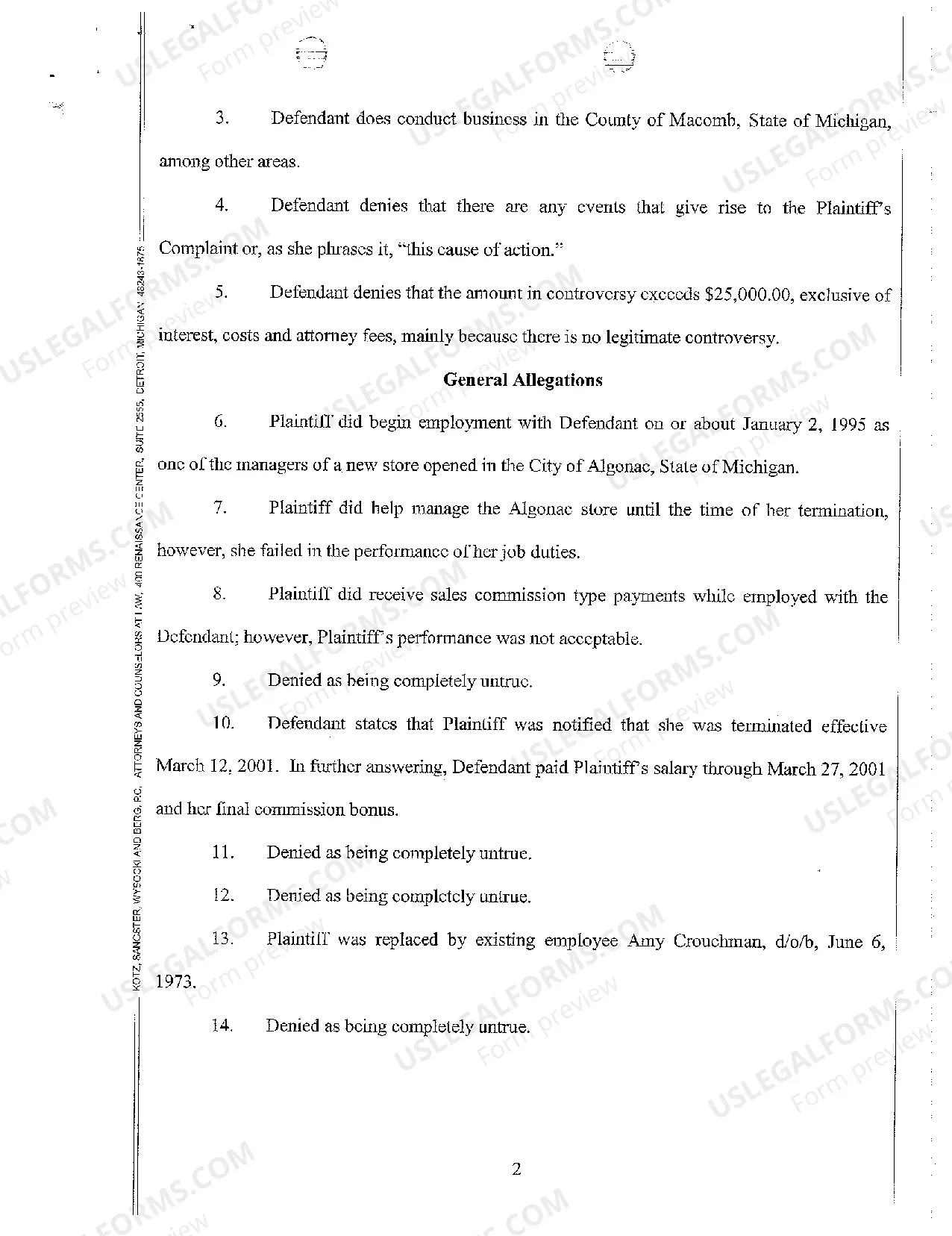 Preview A03 Defendant's Answer to Complaint