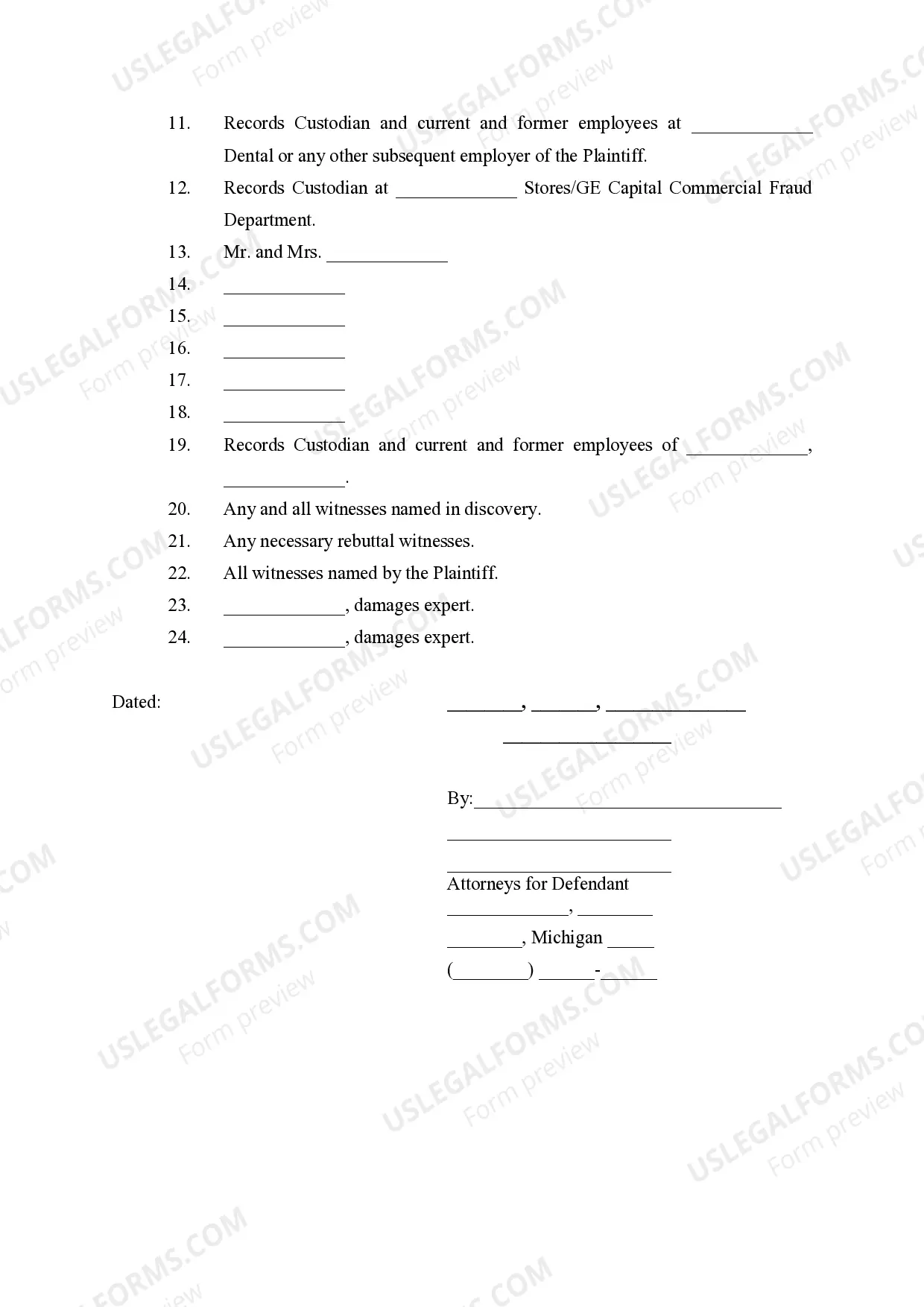 Preview Defendant Witness List