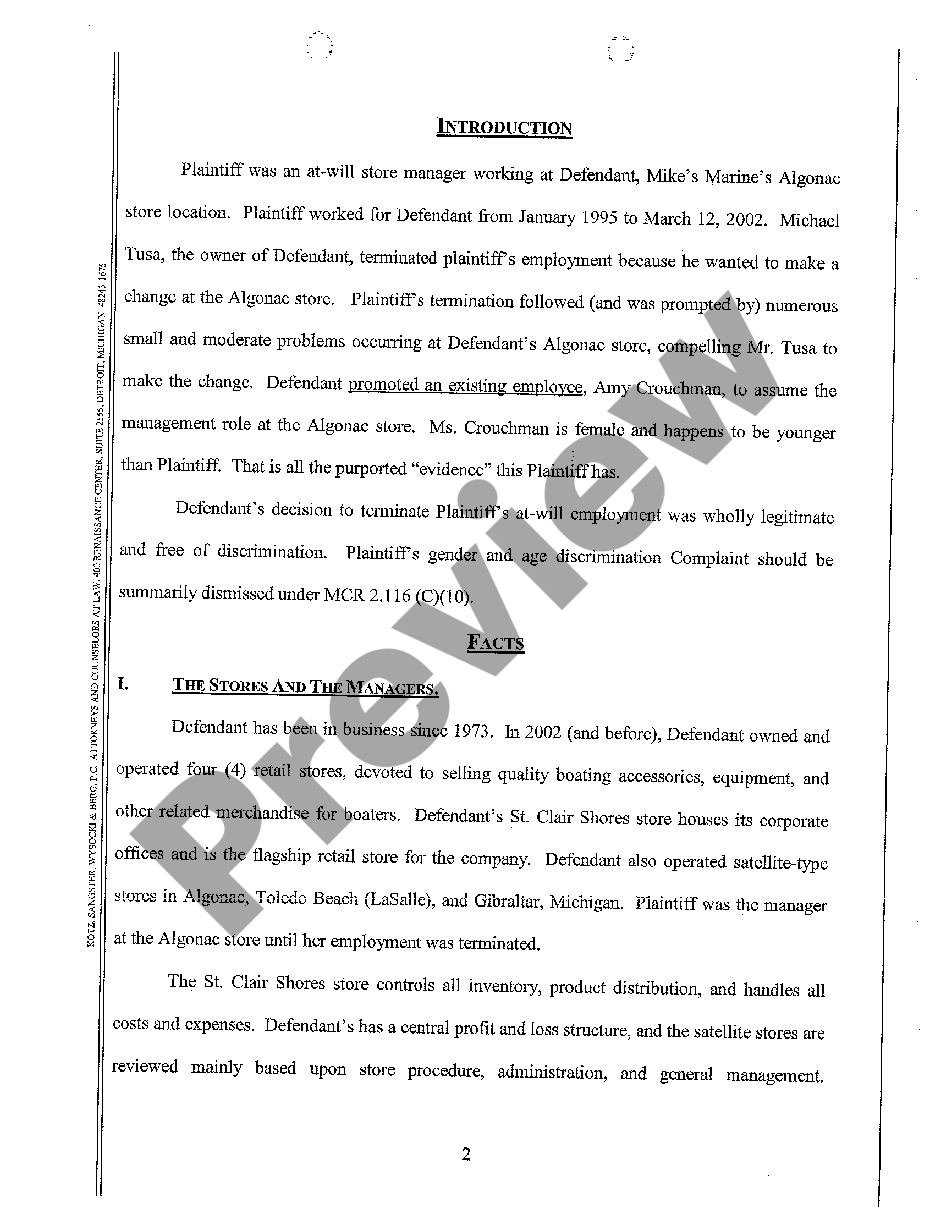 Detroit Michigan Brief In Support Of Motion For Summary Disposition Michigan Motion For