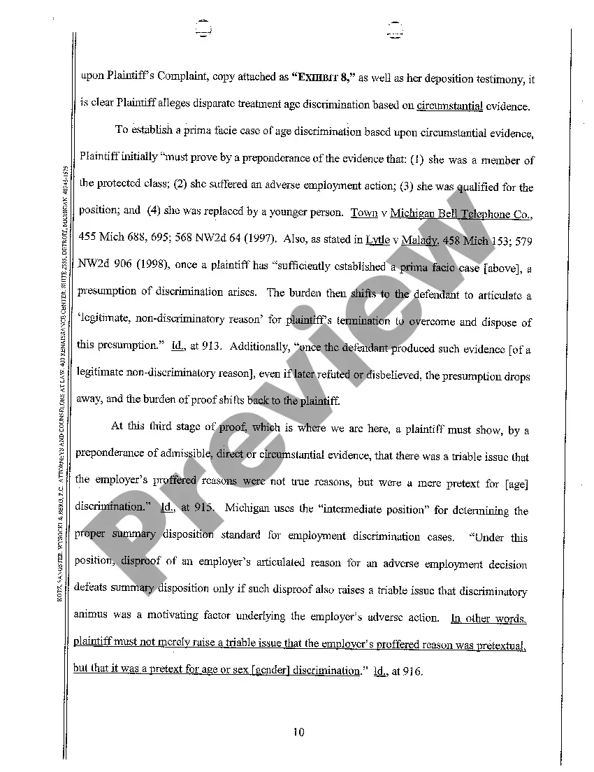 Get A10 Brief In Support of Motion for Summary Disposition Preview A10 Brief In Support of Motion for Summary Disposition