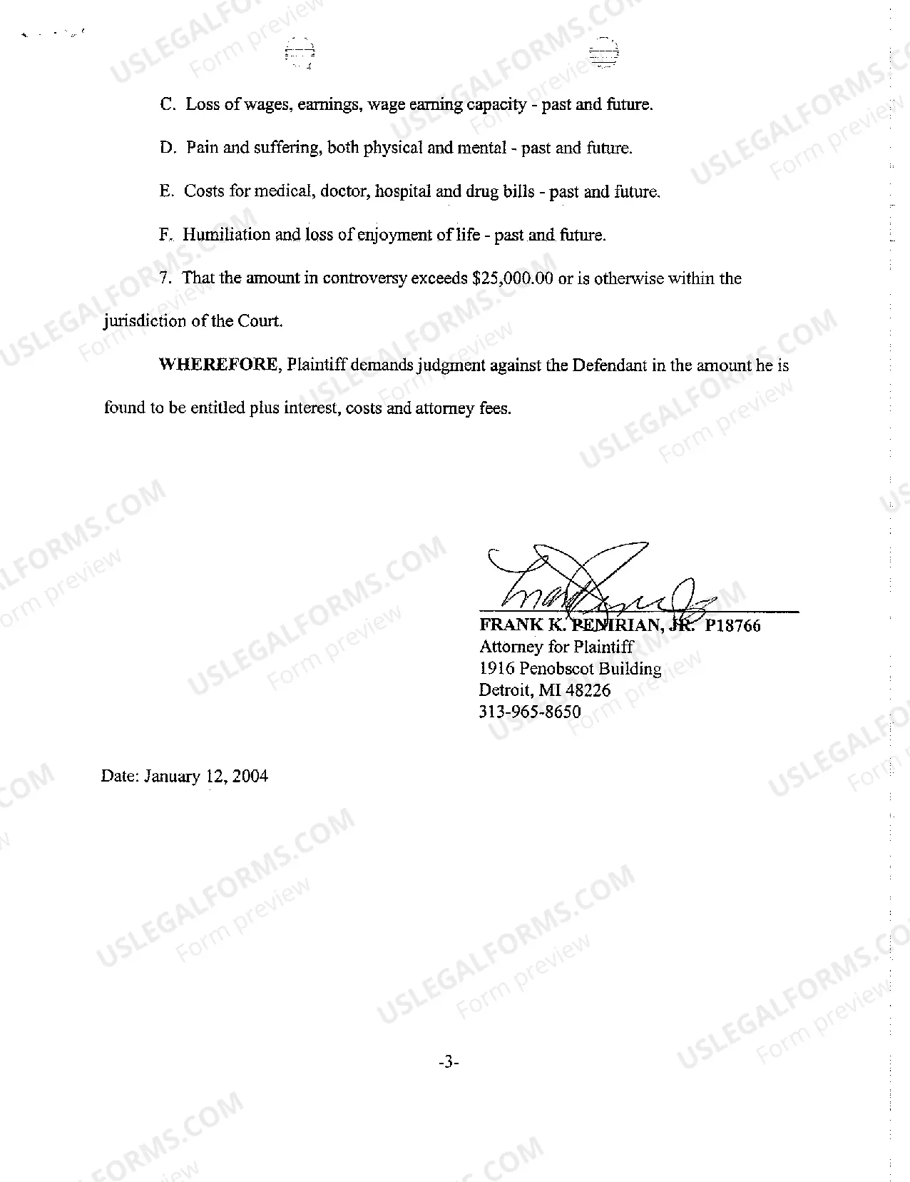 Preview A01 Complaint regarding Injury to Social Guest in Fall onto Porch