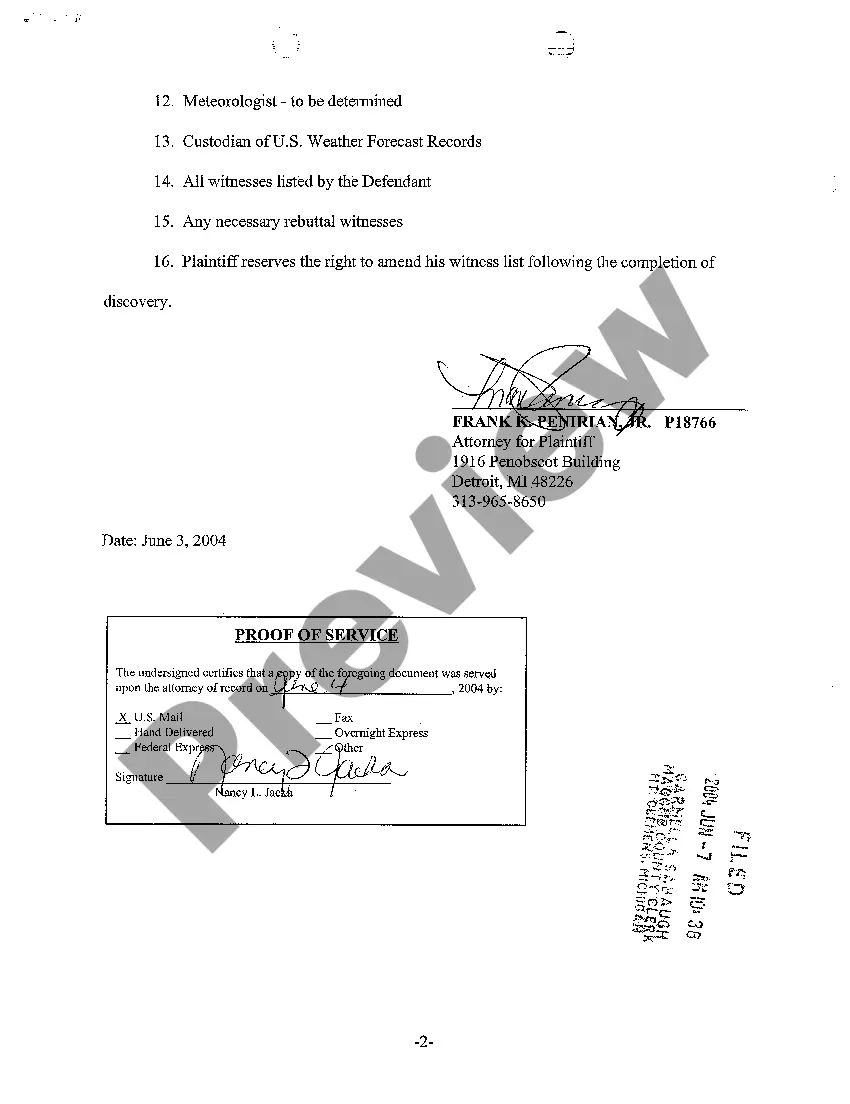 Preview A03 Plaintiff's Witness List