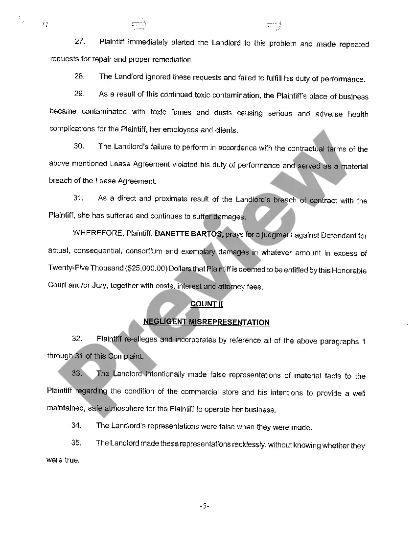 Preview A01 Complaint alleging Constructive Eviction for Failure to Repair and Maintain Leased Premises