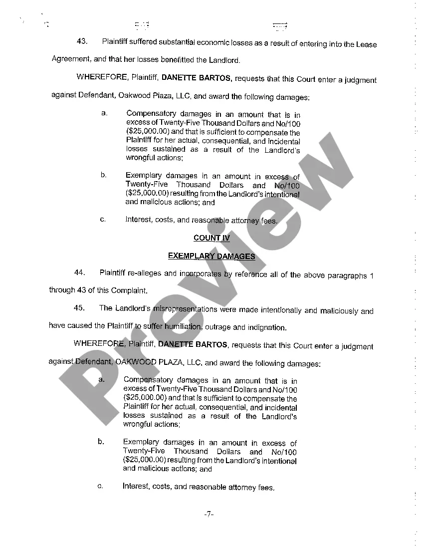 Preview A01 Complaint alleging Constructive Eviction for Failure to Repair and Maintain Leased Premises